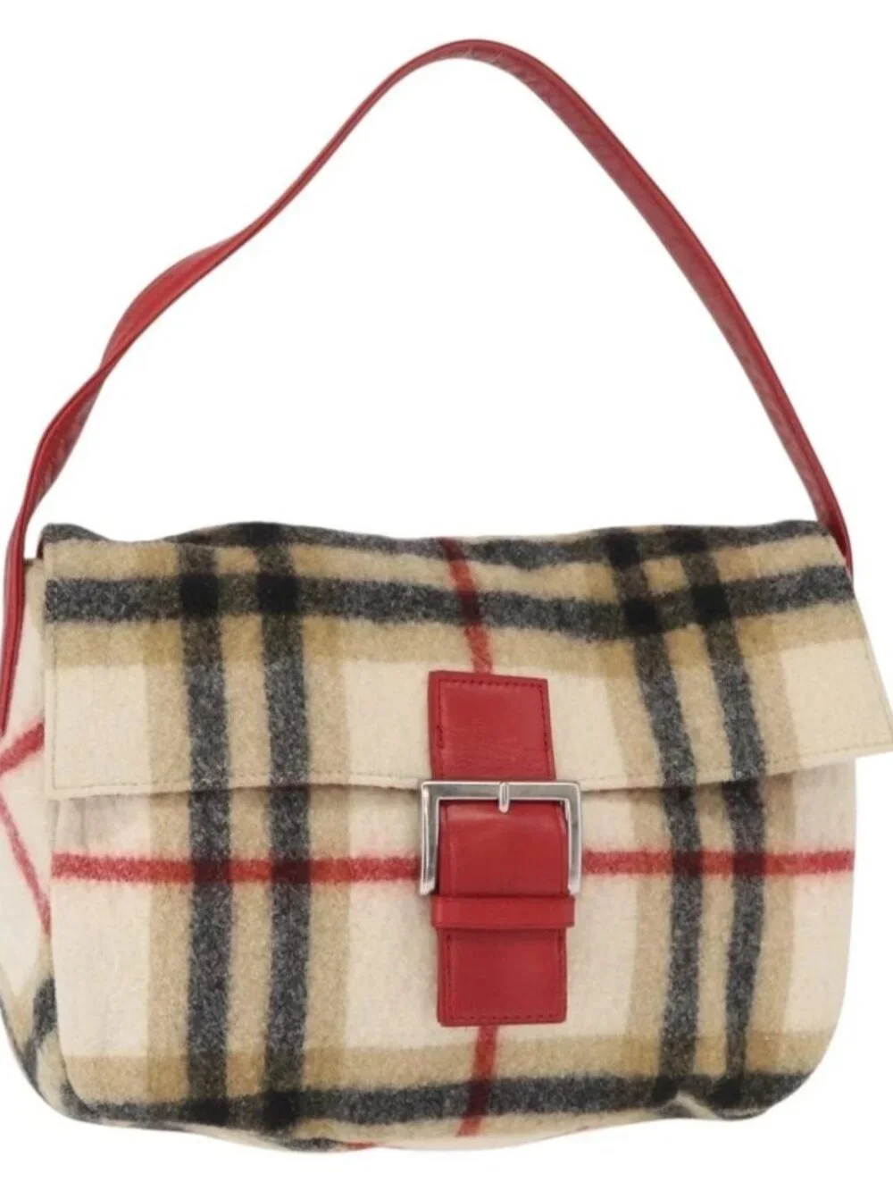 Burberrys Nova Check Shoulder Bag Wool Beige Silver Auth 161279V - Picture 2 of 16